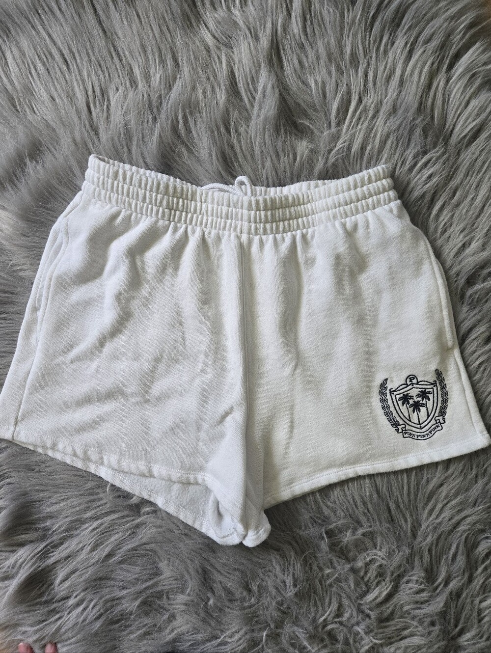 Victoria's Secret Pink White Casual Sweat Shorts, Palm Trees Embroidery Patch